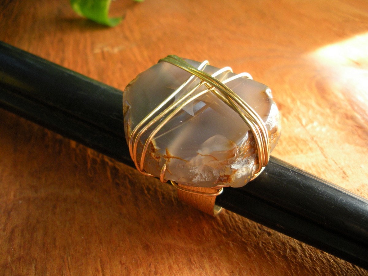 Chocolate Mocha Natural Agate Stone Ring