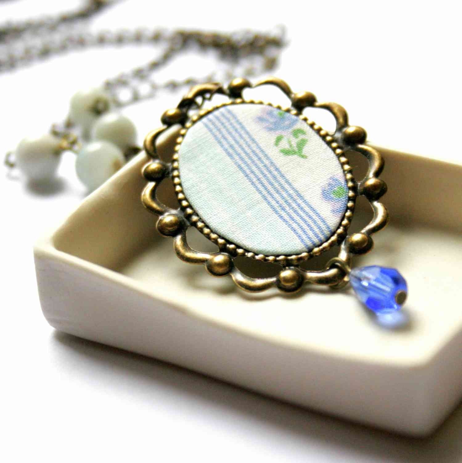 Long Necklace in Blue and White - Edelweiss - SALE