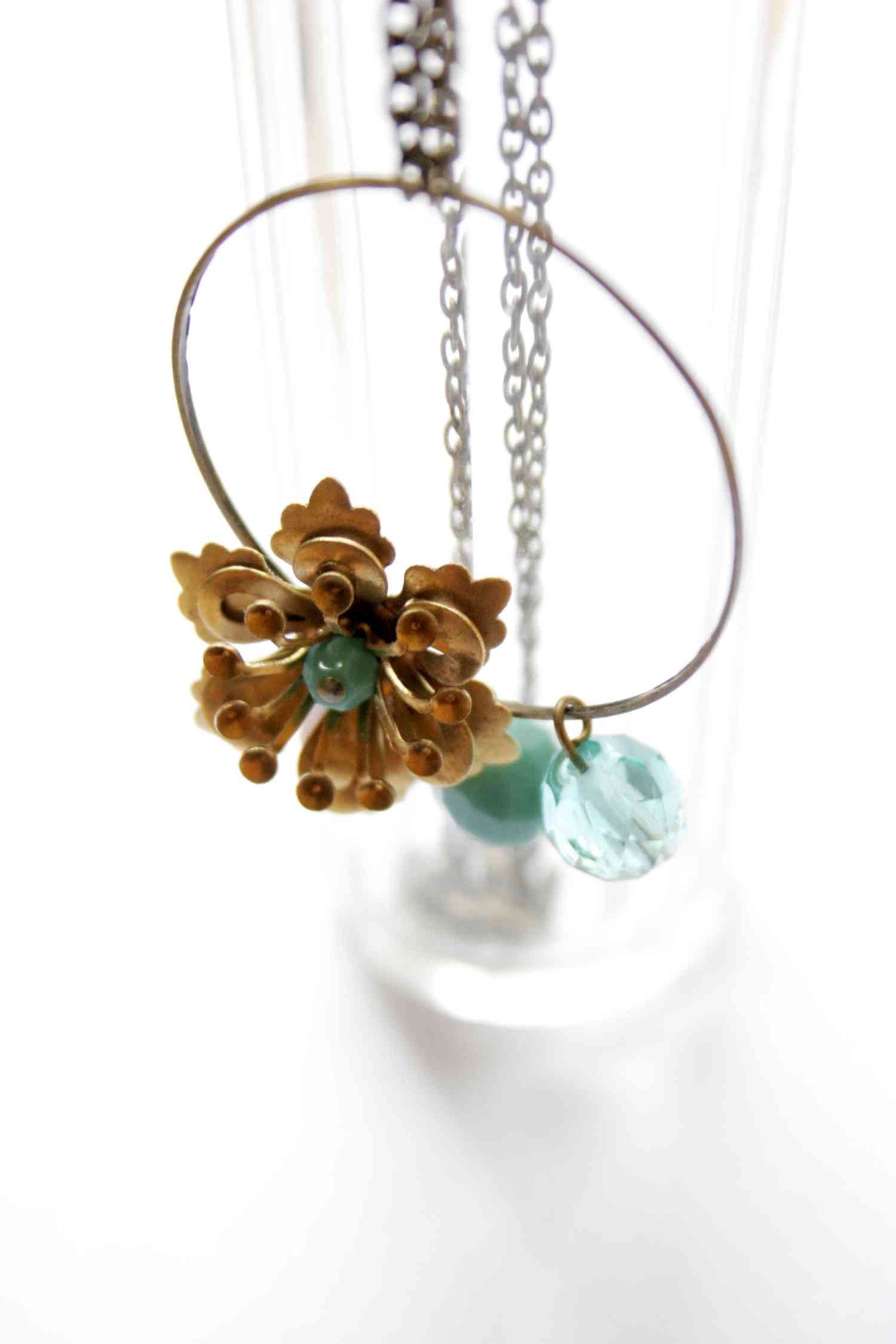 Water Lily - necklace with glass neads and flower on brass chain
