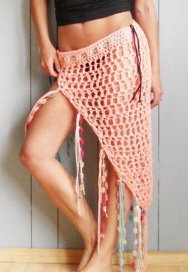 Mermaid Inspired Fringed Bathing Suit Cover Up in Bright Peach with Colorful Fringe by NonasNote