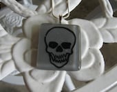 WBN Grey Gray Skull Stained Glass Necklace