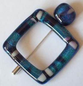 Handmade Dichroic Glass Shawl Pin with matching Stick Pin - SEASIDE VIEW