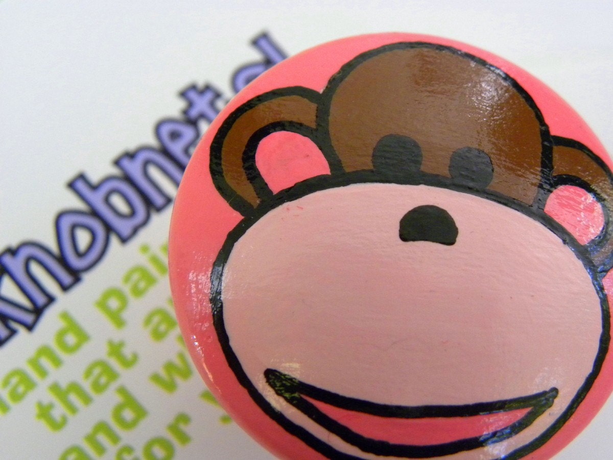Hand Painted Wood Knobnet Knob\/magnet Monkey