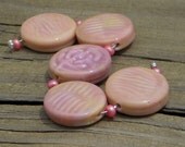 Handmade lampwork beads, textured tabs, "Blushing"