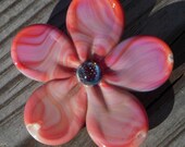 Handmade borosilicate glass lampwork pendant, flower, pink, "Celeste"