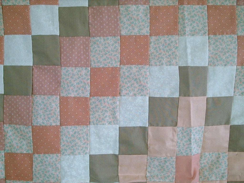 OOAK Trip Around the World crib or wall quilt top brown peach  pastels table topper