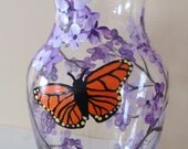 Monarch Butterfly and Lilacs Vase Hand Painted