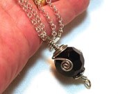 Black Onyx Faceted Wire Wrapped Swirl Necklace