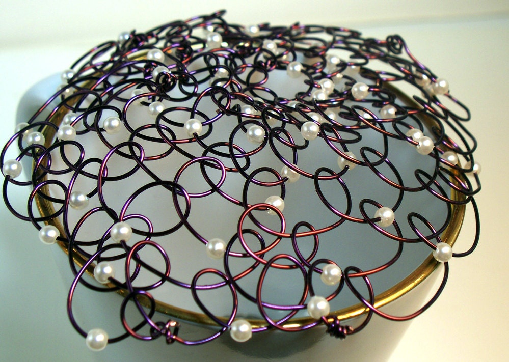 Beaded Wire Kippah for Jewish Women Purple White Pearl Ready to Ship