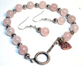 Pink Rose Quartz Bracelet and Earrings Set