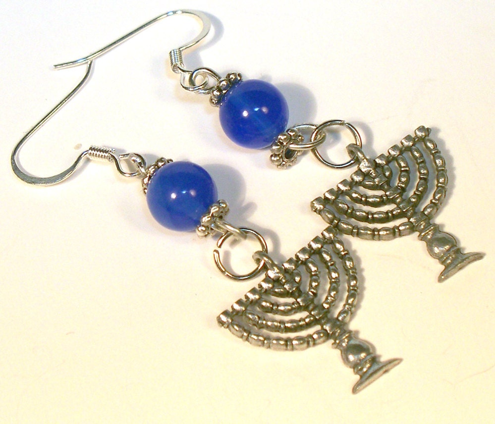 Jewish Earrings Hanukkah Menorah Blue Lapis Earrings