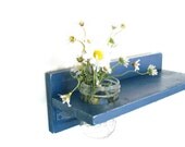 Navy Blue Nautical Rich Bold Color Shelf  Brushed Silver Hooks Mason Jar