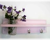 French Country Wood Wall Shelf  Hooks Faded Shabby Chic Wedding Pink Color  Beach Cottage