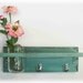 Primitive Country Mint Chip Green FALL WOOD Coat Hooks Shabby Chic Cottage Wall Shelf