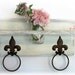 Shabby Chic Linen Ivory White Shabby n Chic Bathroom or Kitchen Fleur de Lis Towel Rings Shelf with Maison Jar