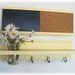 WOOD Wall Shelf Cork & Blackboard Bulletin Board Message Center Hooks Country Buttery Yellow Color