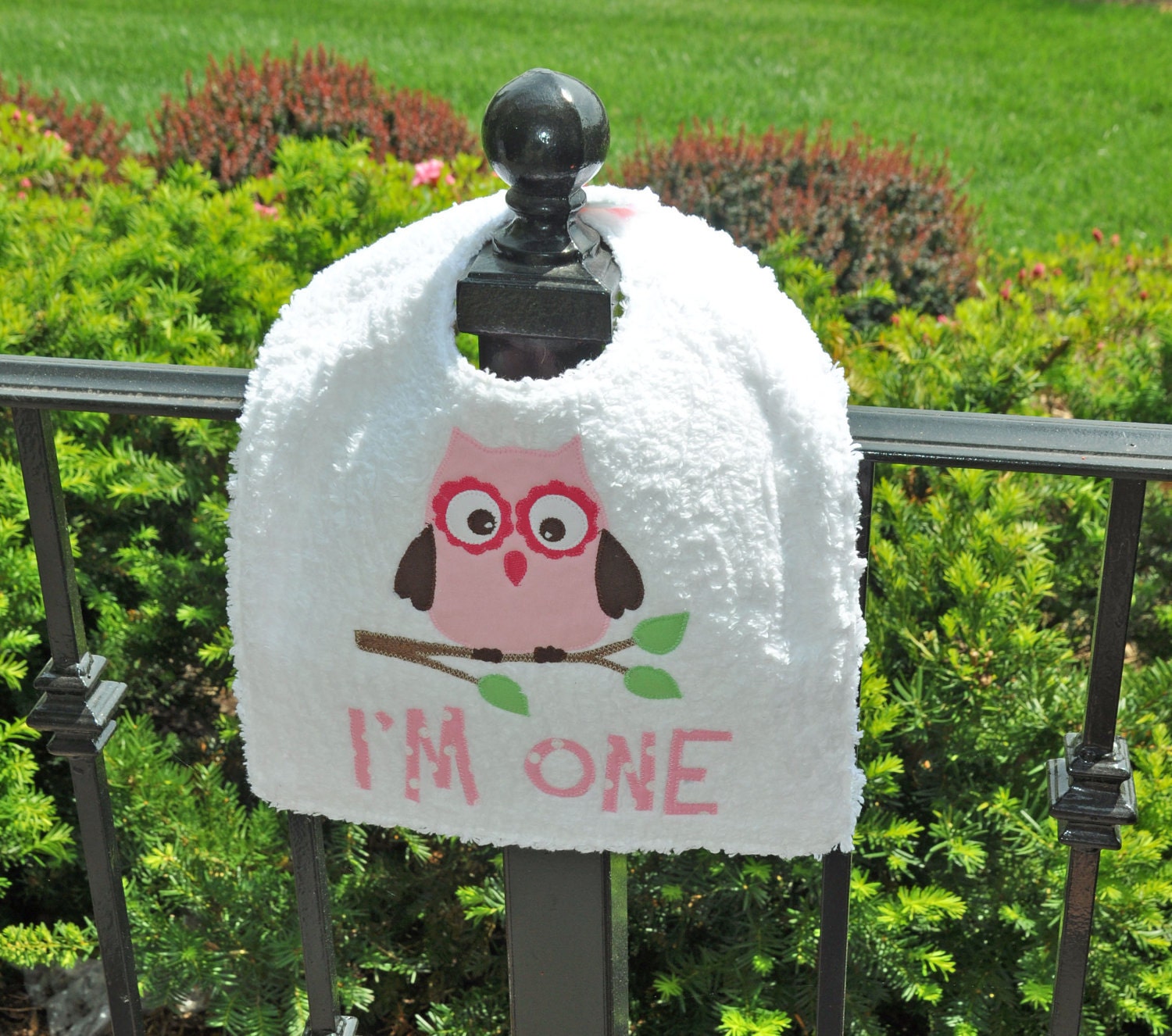 Look Who's One Owl 1st Birthday Chenille Bib - JULIANNE ORIGINALS