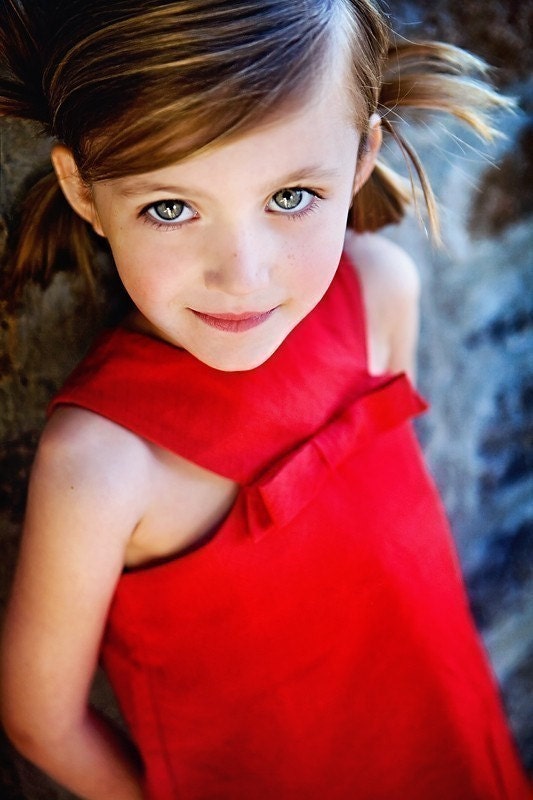 Retro Style Red Jewel Neckline dress-children clothing