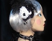 Cabaret Goth Hair Clip Gothic Burlesque Black and White Satin and Ostrich Feather Fascinator