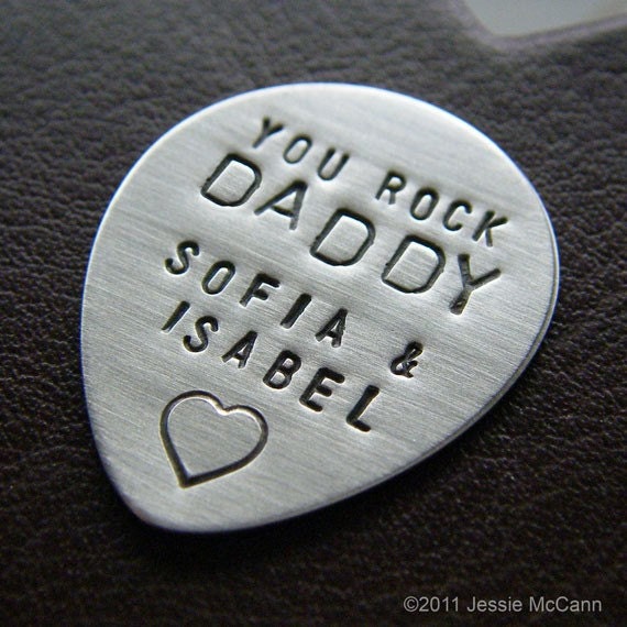 Custom Guitar Pick - Personalized Hand Stamped Sterling Silver Pick - Perfect Gift for Father's Day