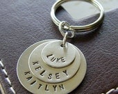 Custom Keychain - Personalized Hand Stamped Sterling Silver - Stack Trio Key Chain - Perfect Gift for Father's day