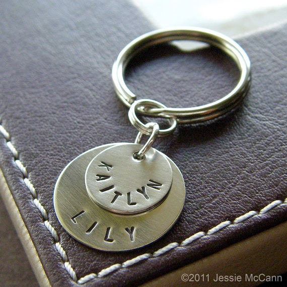 Custom Keychain - Personalized Sterling Silver Hand Stamped - Stack Duo Mini Key Chain - Perfect Gift for Father's Day