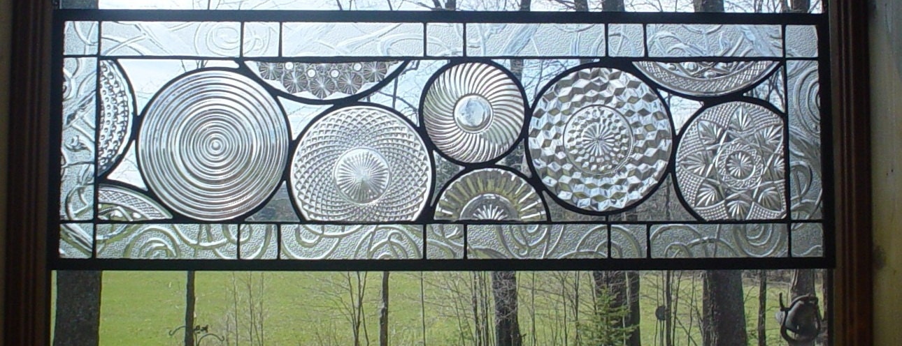 Vintage Crystal Plate window Transom valance stained glass panel