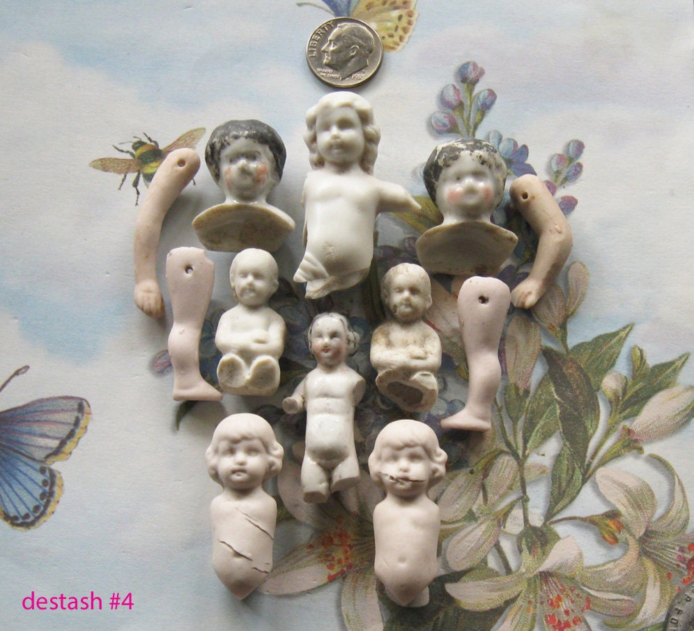 German Frozen Charlotte Doll Part DESTASH LOT Eerie Spooky Halloween Mix Antique DIY Jewelry Shrine Altered Art Assemblage