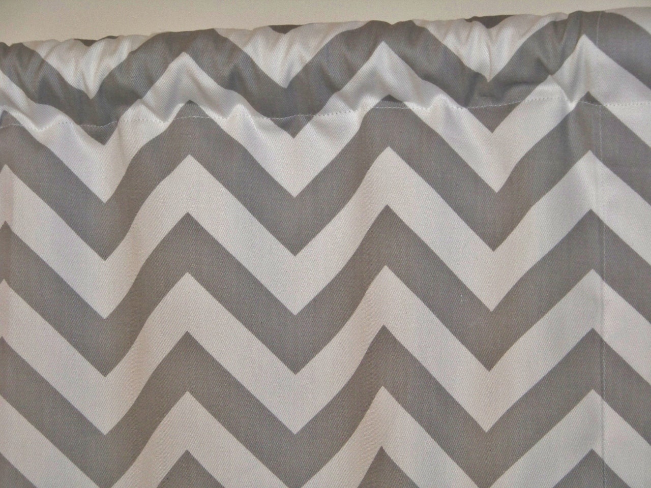 Grey Chevron Window Valance Custom Made in Storm Gray and White Zig Zag Fabric