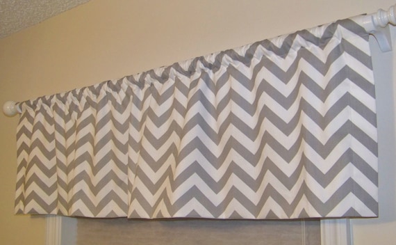 Grey Chevron Window Valance Custom Made in Storm Gray and White Zig Zag Fabric