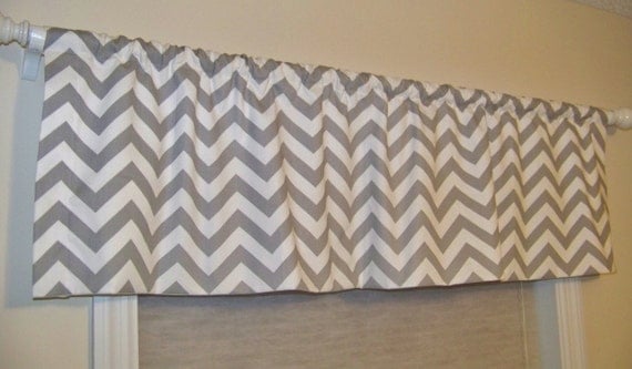Grey Chevron Window Valance Custom Made in Storm Gray and White Zig Zag Fabric