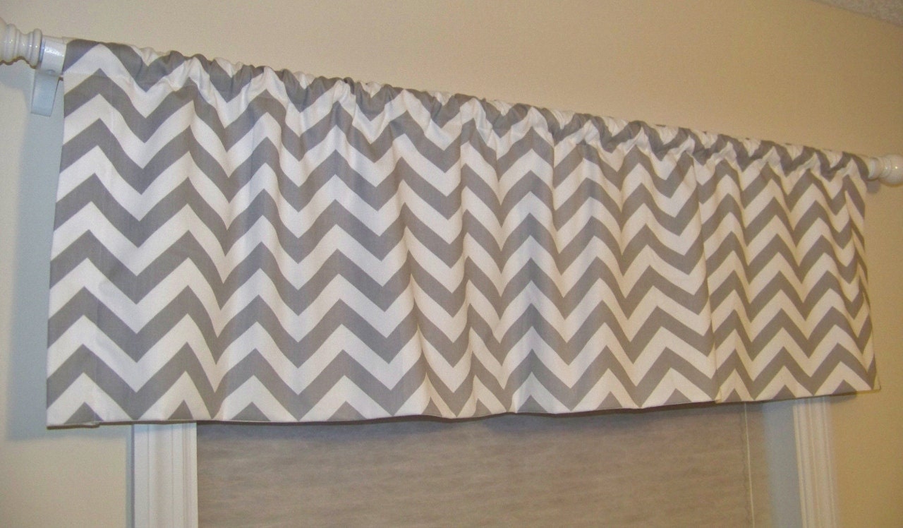 Grey Chevron Window Valance Custom Made in Storm Gray and White Zig Zag Fabric