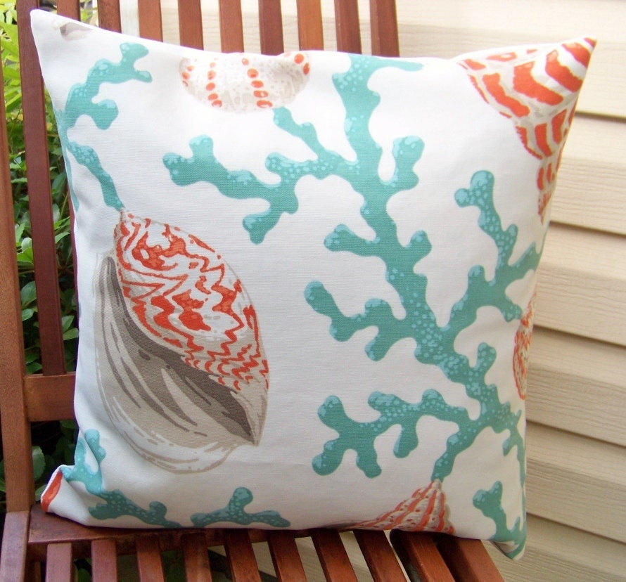 Two Coral Sea Shell Branch Pillow Covers 18 x 18 Beach Decor made with Indoor/Outdoor & Eco Friendly Fabrics Ready to Ship
