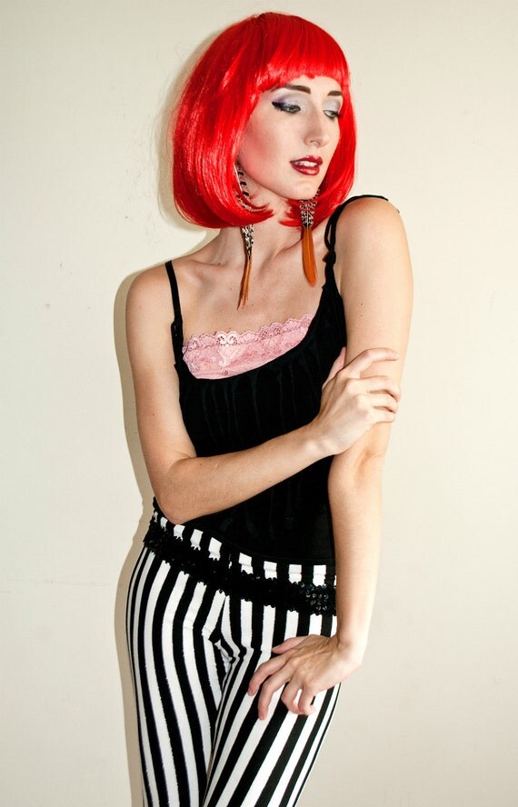Black and White Vertical Stripe Leggings CUSTOM Made To Your Size