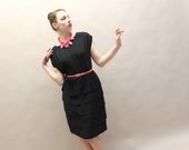 50s Black Dress - Rayon Crepe Cocktail Party Dress - Forever Young - Large