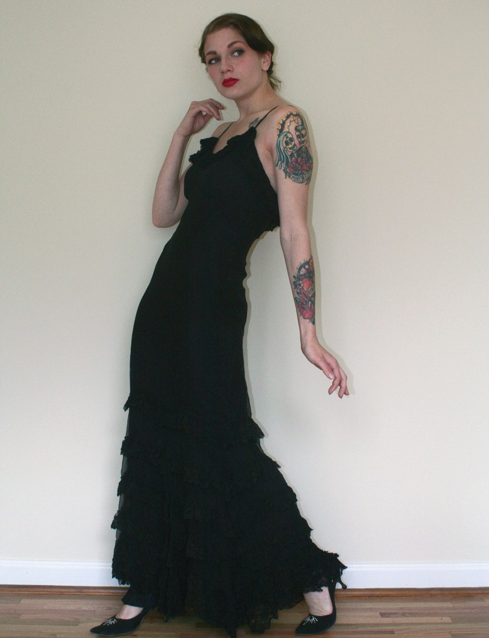 30s Black Bias Cut Evening Gown - Matching Bolero - Small