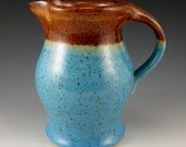 Beautiful Small Vase - 24 Ounce Creamer - Honey Brown and Bright Light Blue Pitcher - Ready to Ship - TwistedRiverClay