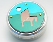 Metal Pillbox / Tin / Container with Anodized Aluminum Design - Chair