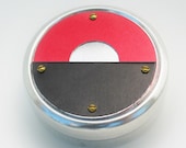 Metal Pillbox / Tin / Container with Anodized Aluminum Design - Deco Red & Black