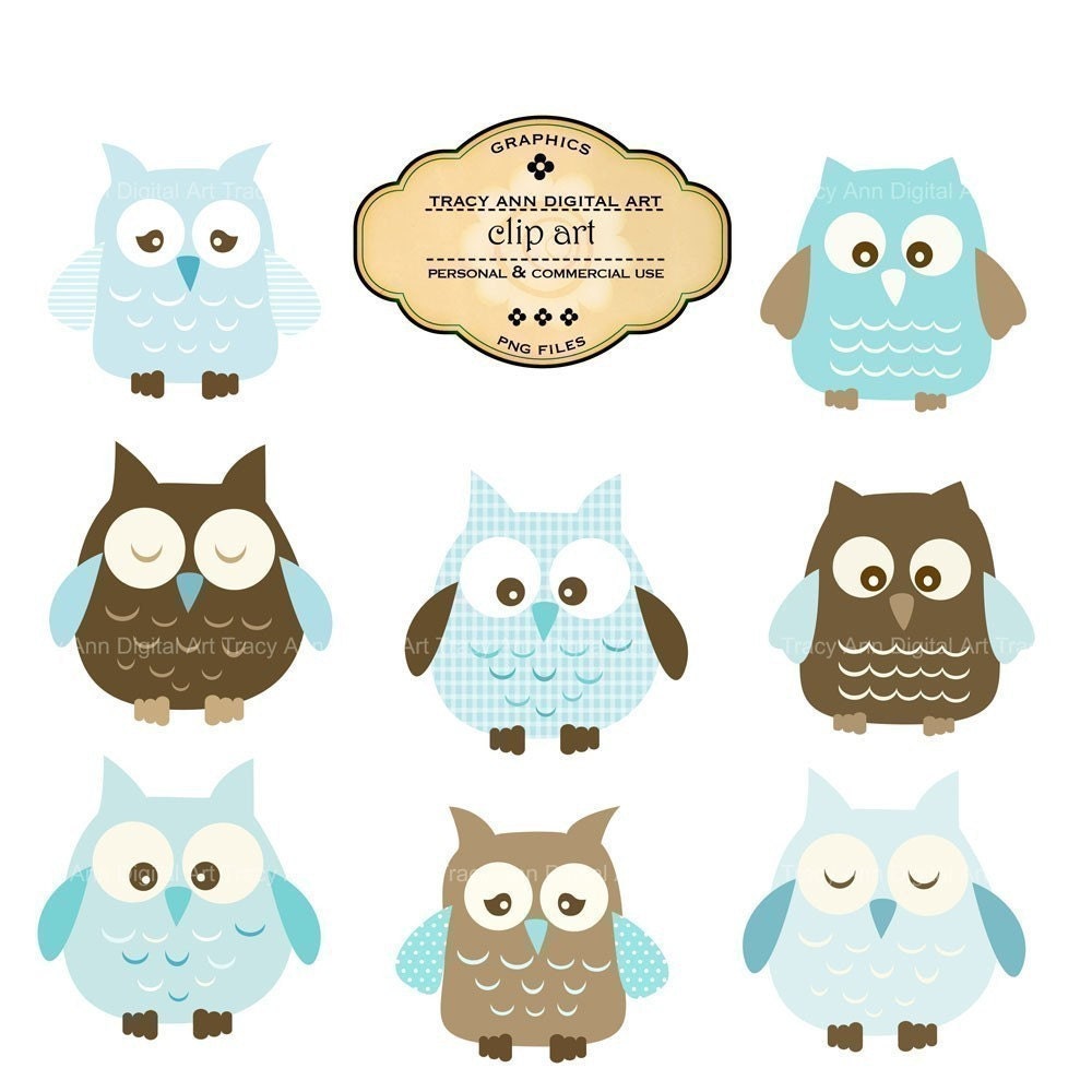 Baby Blue Owl Clip Art -  commercial and personal use