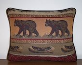 Woodlands Bear Cabin Lodge Bear Tapestry Pillow Adirondack