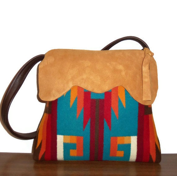 Pendleton Wool Purse Shoulder Bag Deerhide Suede Leather Trim