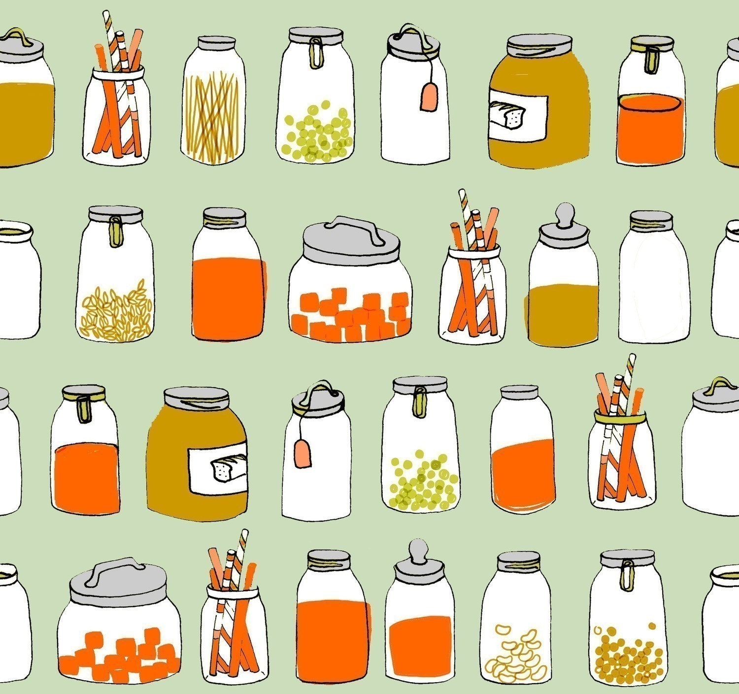 kitchen jars fabric LARGE PRINT  fat quarter