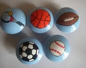 Hand Painted Drawer Pulls Knobs Sports Theme baseball basketball football soccer tennis hockey golf