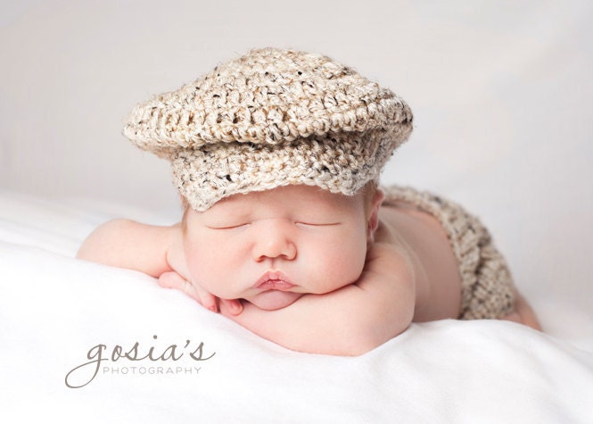 Lil Golfer Cap Tweed Crochet Newborn to 3 months,3-6 months, 6-12 months,12 to 24 months