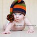 Stripey Stocking Cap Knitted Four sizes  Newborn to 3 mo, 3 mo to 6 mo,6 to 12 mo,12 mo to  24 months Adorable Photography Prop