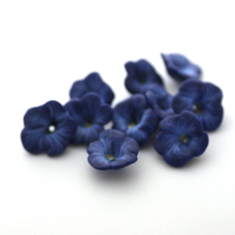 Navy Blue Flowers, Flower Beads, Polymer Clay Beads 719