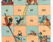 1900s French Game Print CATS,DOGS,BIRDS,Ladders Etc... Awesome early 1900s French game board print