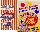 8 different Old 1950s plus Popcorn bags etc.Ringling Brothers Barnum Bailey Circus bag,Fresh Roasted Jumbo Peanuts, etc..