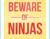 beware of ninjas. an art print on metallic paper.